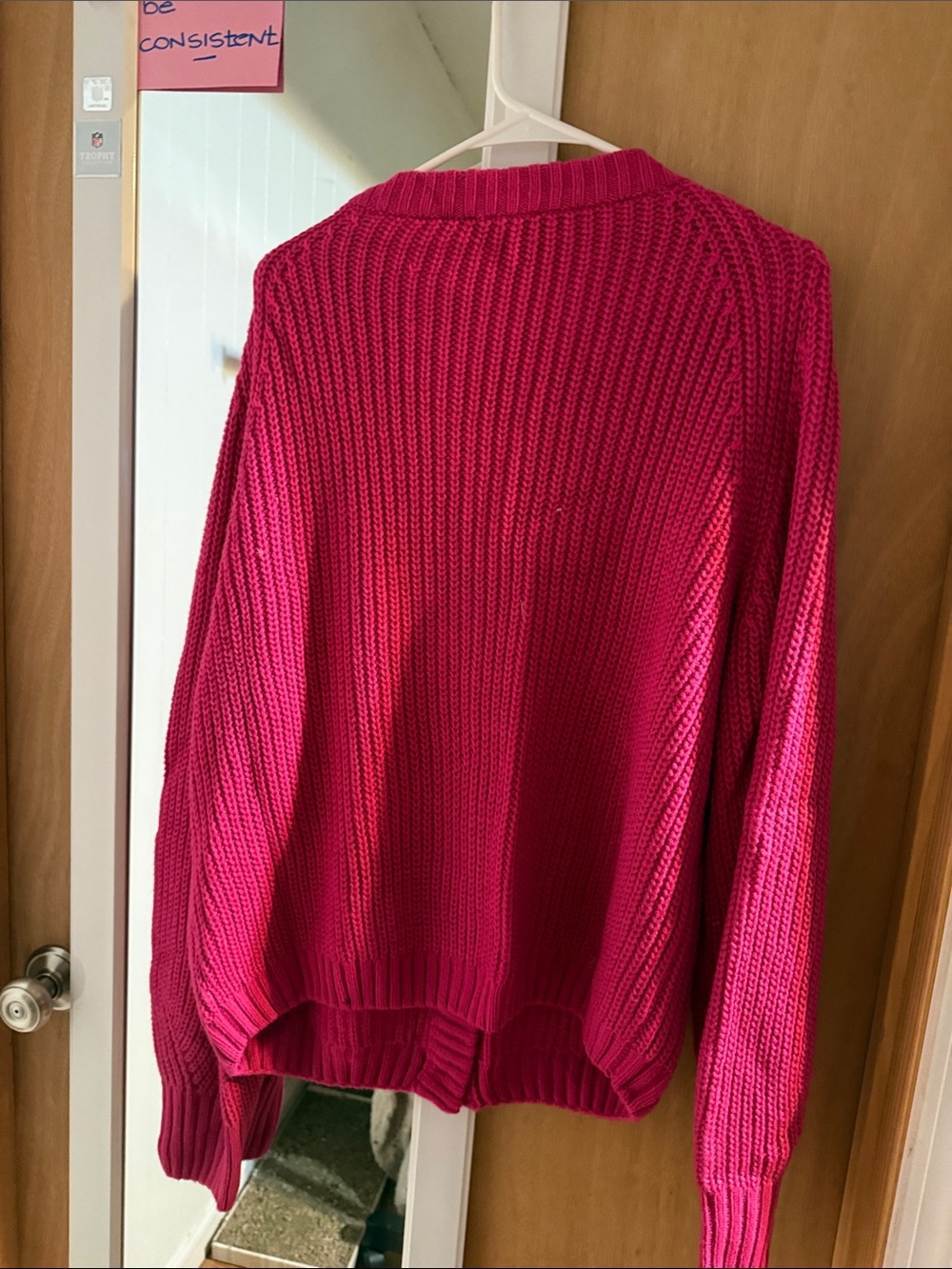 Button-Front Ribbed Cardigan in Bright Pink - Picture 2 of 2